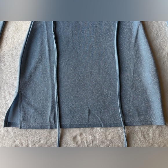 Princess Polly | 4 | Blue Silver Sparkle Long Sleeve Halter Neck Tie Mini Dress - Picture 6 of 13